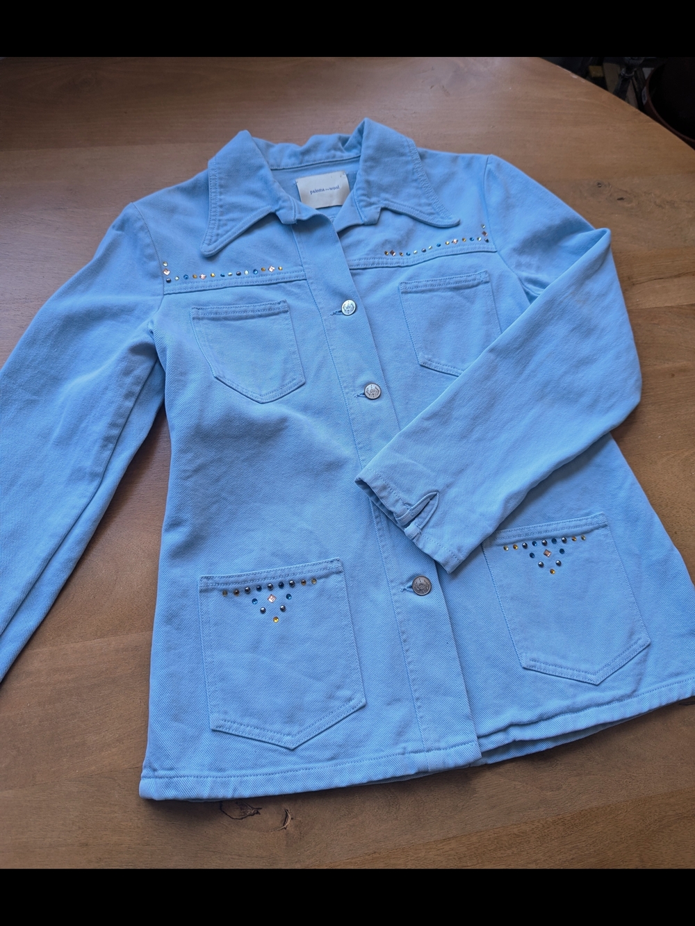 Paloma Wool Light Blue Embellished Cotton Blazer